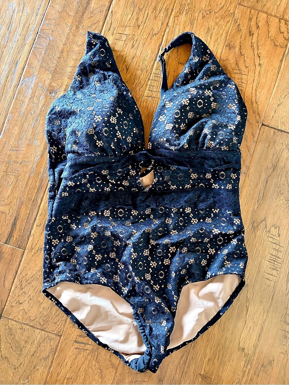 Floral One-Piece Swimsuit in Nude & Black